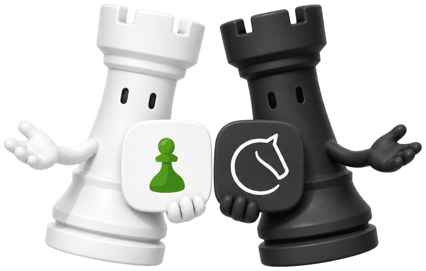 Персонажи белой и чёрной ладей представляют Chess.com и Lichess